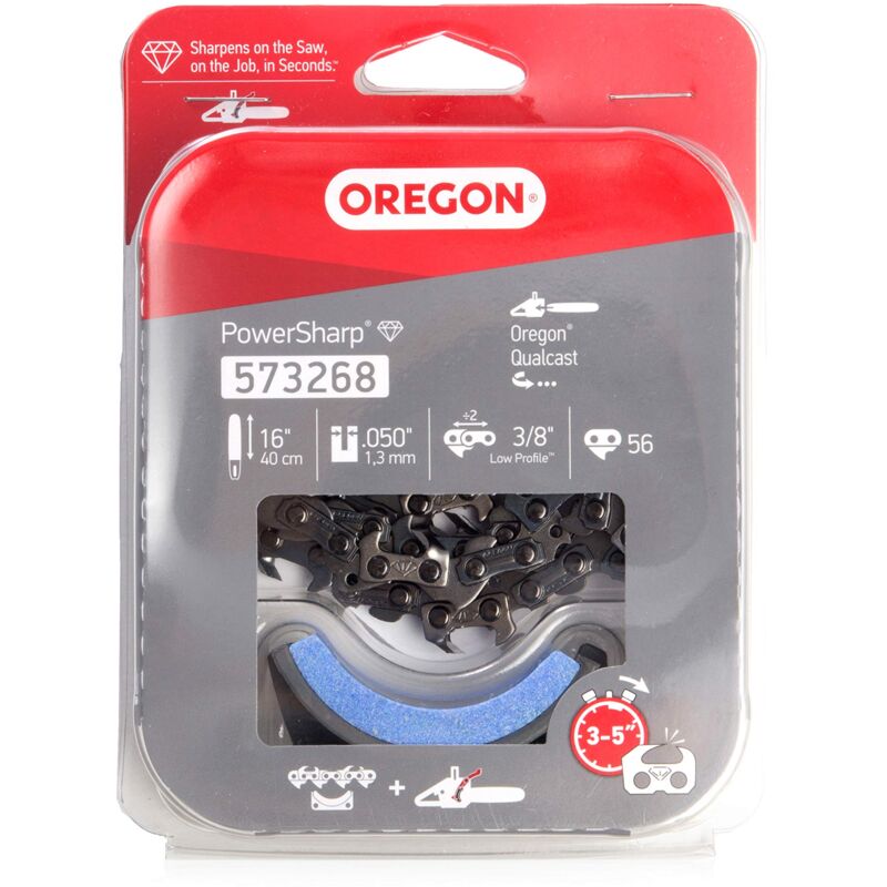 foto del prodotto oregon powersharp catena di ricambio per motosega a basso contraccolpo con 56 maglie di trasmissione per barra da 16 pollici 40 cm , calibro 3 8 ,