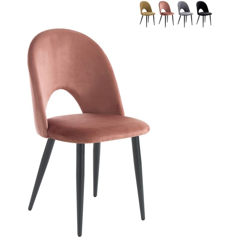 foto del prodotto oresteluchetta - set 4 sedie in tessuto effetto velluto rosa cipria cm. h.87 l.48 p.54