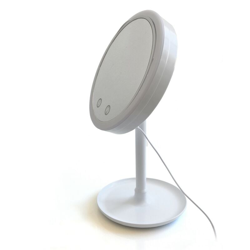 foto del prodotto oresteluchetta specchio da tavolo con led in plastica bianco cm. l.20 p.17 h.35