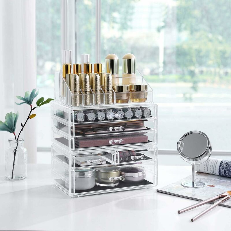 foto del prodotto organiser per cosmetici in acrilico per conservare in bagno in camera da letto, rossetto gioielli, smalto 3 pezzi songmics