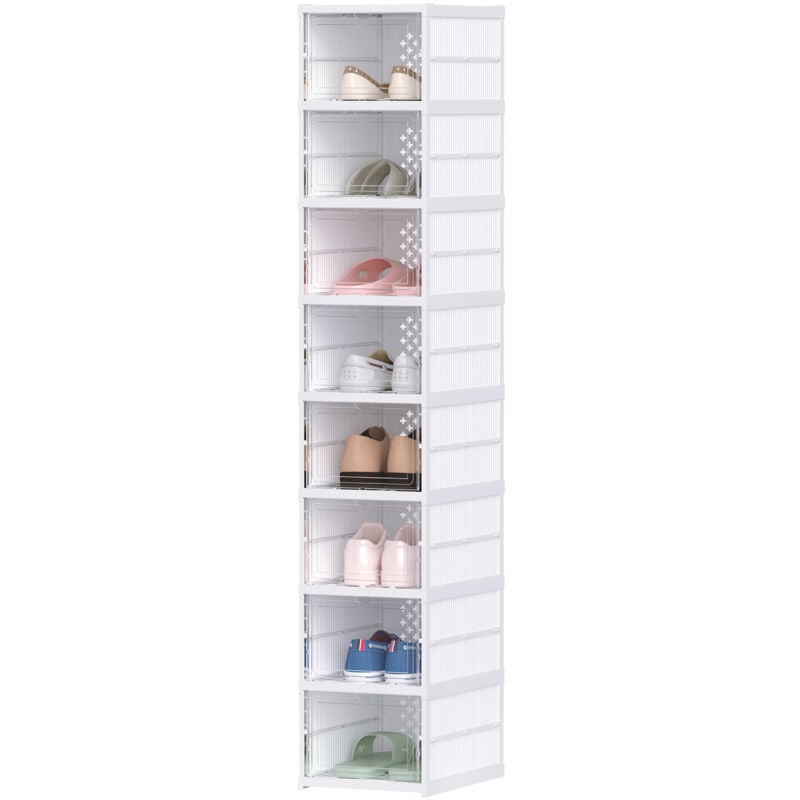 foto del prodotto organizer 8 contenitori impilabili e pieghevoli porta trasparente bianco homcom