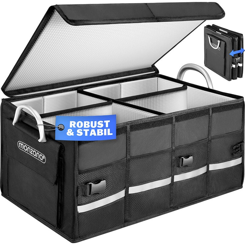 foto del prodotto organizer bagagliaio auto 68l divisori estraibili pellicola termica 60x35x30cm portaoggetti impermeabile box pieghevole schwarz mit isolierfolie de 