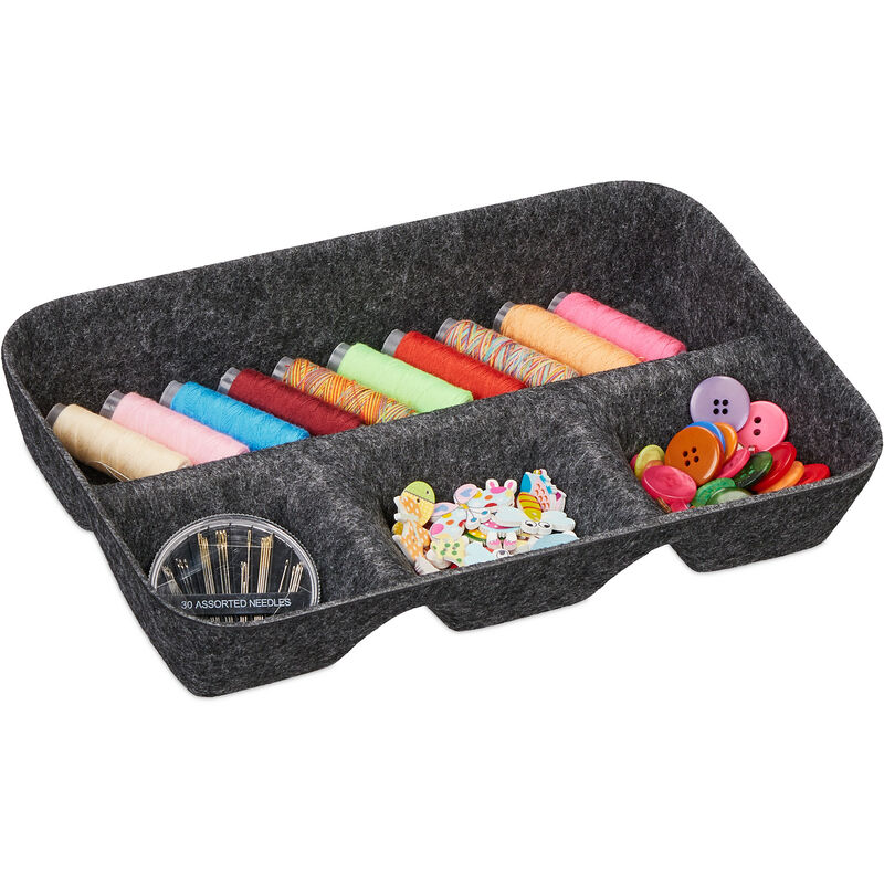 foto del prodotto organizer cassetti in feltro, organizzatore per scrivania, hlp 5,5 x 29,5 x 19 cm 4 scomparti, grigio scuro relaxdays