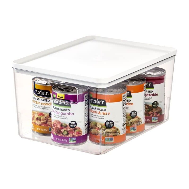 foto del prodotto organizer cassetti, organizer cucina dalla serie di rosanna pansino, organizer bagno in plastica riciclata con manici e coperchio, trasparente e