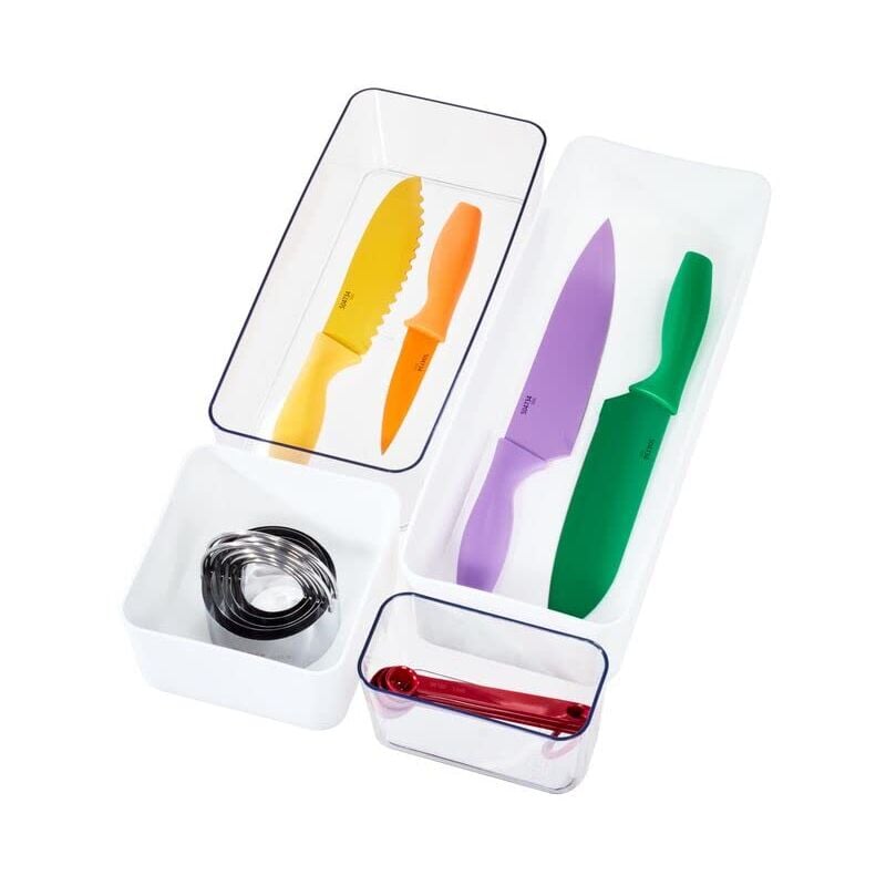 foto del prodotto organizer cassetti, pratico organizer scrivania dalla serie di rosanna pansino, organizer cucina in plastica riciclata in set da 4, bianco e