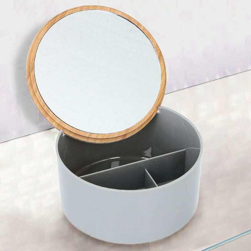 foto del prodotto organizer contenitore trucco gioielli coperchio apribile e specchio 3 scomparti