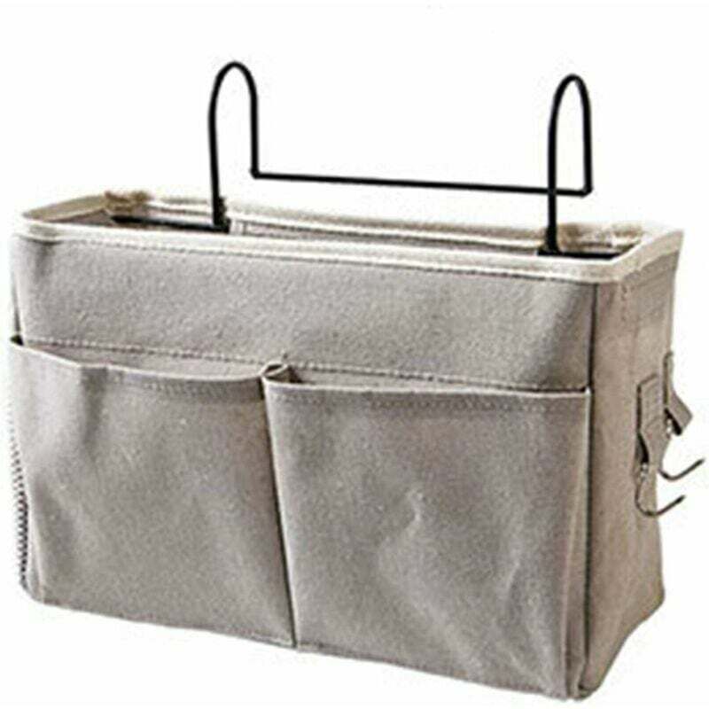 foto del prodotto organizer da appendere al comodino, mensola da letto in tela impermeabile, borsa portaoggetti da appendere al comodino per orologio, cellulare,