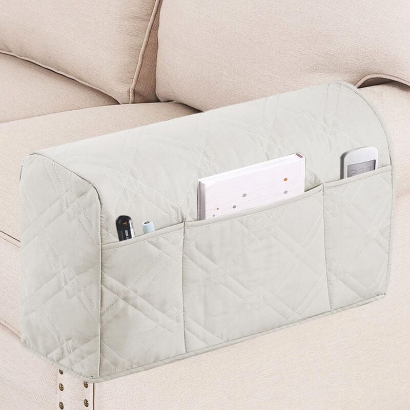 foto del prodotto organizer da comodino bianco da 2 pezzi, custodia protettiva per sedia da divano, borsa portaoggetti per bracciolo appeso per letto divano