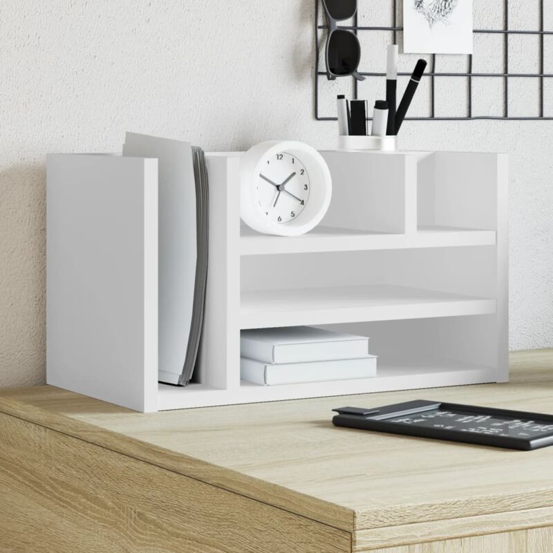 foto del prodotto organizer da scrivania bianco 44,5x24x25 cm legno multistrato vidaxl