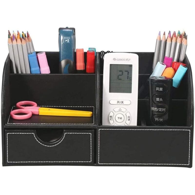foto del prodotto organizer da scrivania in pelle pu, 7 scomparti, contenitore multifunzionale per cellulare