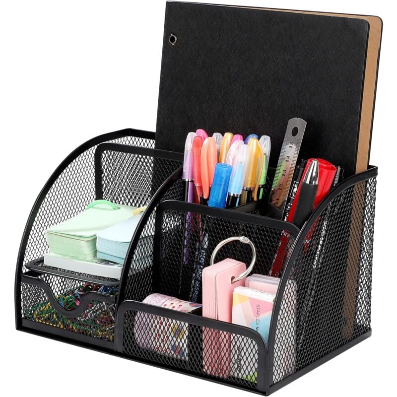 immagine 0 del prodotto organizer da scrivania multifunzionale in metallo, portapenne con cassetto scorrevole in rete, contenitore per cancelleria per casa, scuola, ufficio,