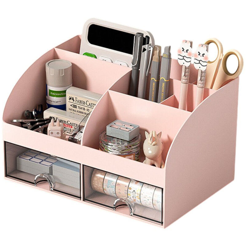 foto del prodotto organizer da scrivania, versatile organizer da ufficio con 6 scomparti e 2 piccoli cassetti, per portapenne, controllo remoto e altri piccoli