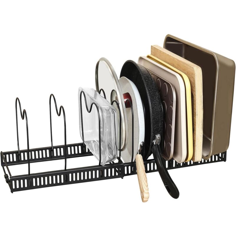 foto del prodotto organizer espandibile per coperchi di pentole e padelle con 12 scomparti regolabili, mobiletto della cucina, dispensa