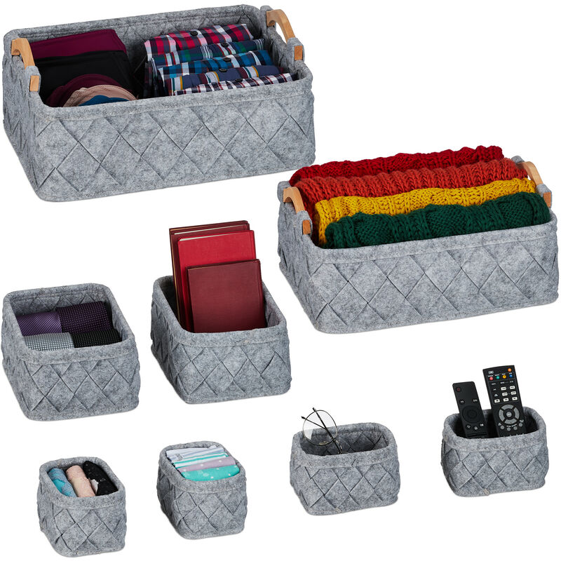 foto del prodotto organizer per armadi, set da 8, box guardaroba, 4 misure, organizzatori per cassetti, scatole, grigio chiaro relaxdays