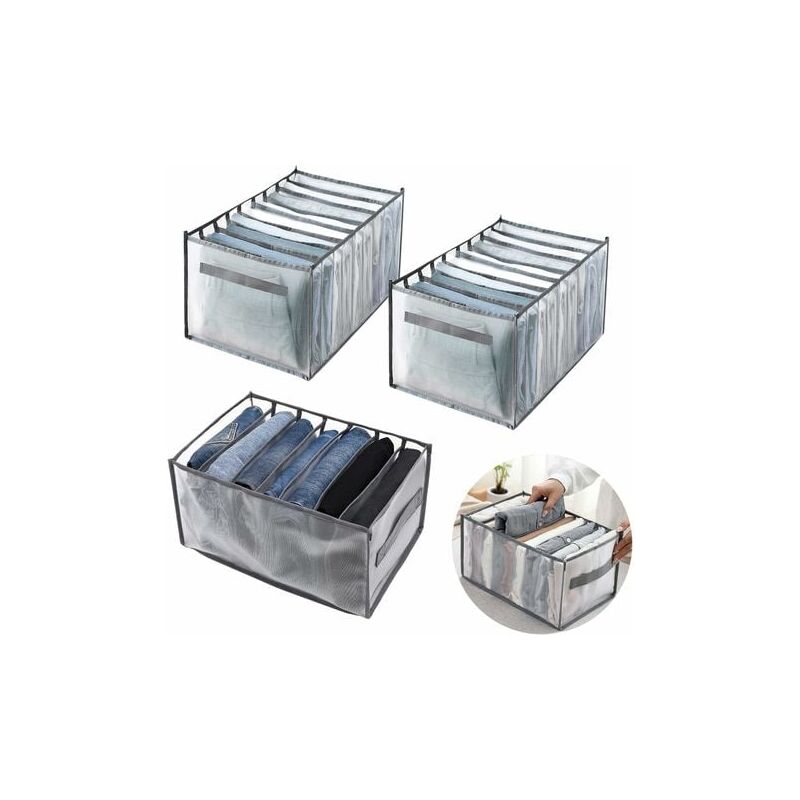 foto del prodotto organizer per armadio a 3 pezzi, scatola portaoggetti per jeans, scatola portaoggetti con divisori per cassetti in rete, scatola portaoggetti per