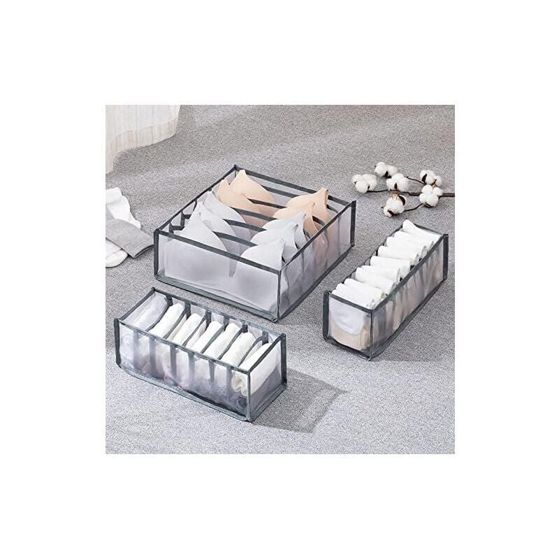 foto del prodotto organizer per armadio confezione da 3 6, 7 e 11 scatole grigio sistema per armadio organizer per vestiti rete contenitore per