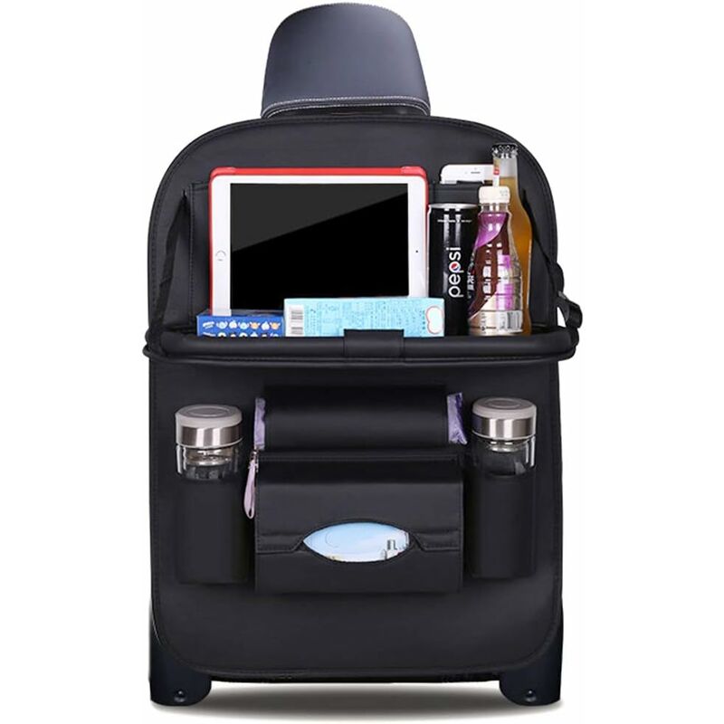 foto del prodotto organizer per auto in pelle pu di lusso protezione per sedile posteriore con supporto per tablet pieghevole organizer per auto impermeabile nero 1