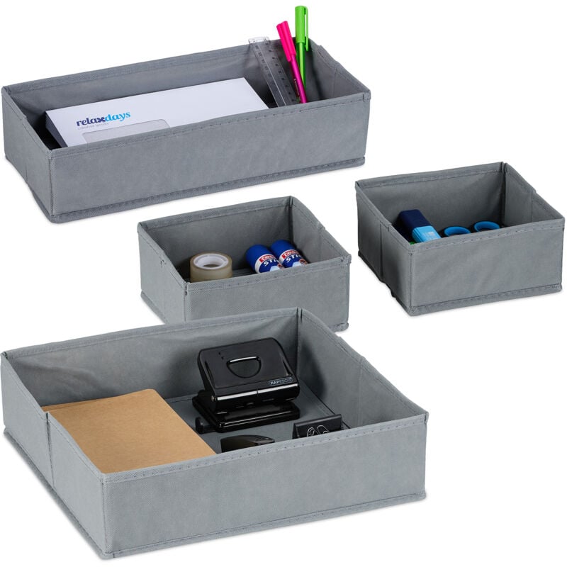 immagine 0 del prodotto organizer per cassetti, set 4 scatole portaoggetti divisori per armadio, cestini in stoffa in 3 misure, grigio relaxdays