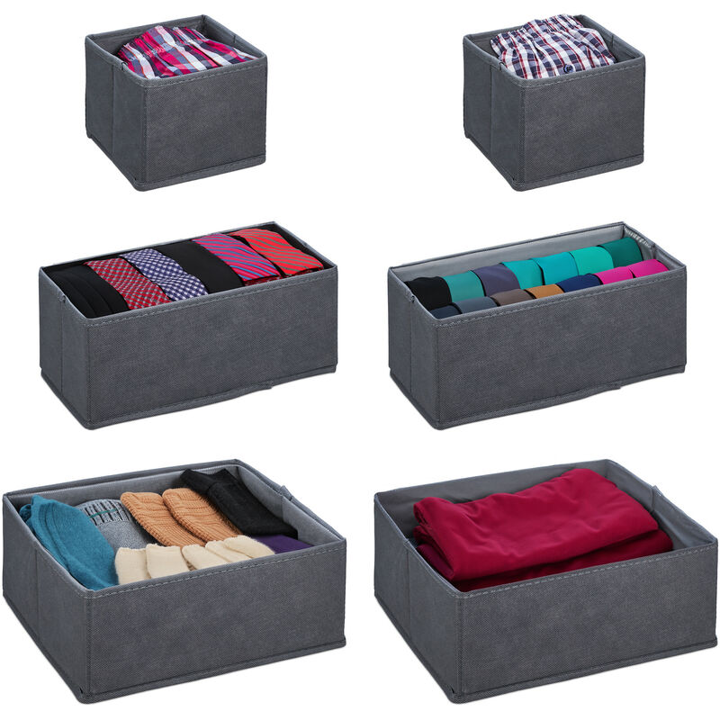 foto del prodotto organizer per cassetti, set da 6 scatole portaoggetti per armadio, cestini in 3 differenti grandezze, grigio relaxdays