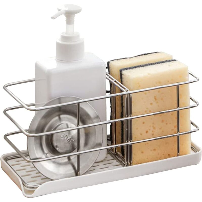 foto del prodotto organizer per lavello, organizer da cucina, porta spugna con vaschetta di scarico, organizer per lavello da cucina in acciaio inossidabile