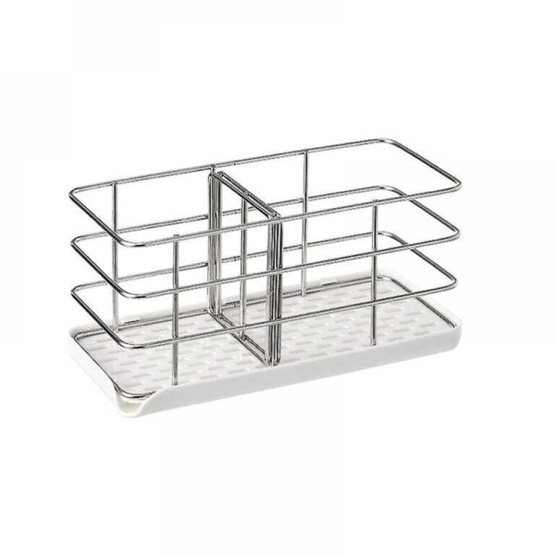 foto del prodotto organizer per lavello, organizer da cucina, porta spugna con vaschetta di scarico, organizer per lavello da cucina in acciaio inox, argento