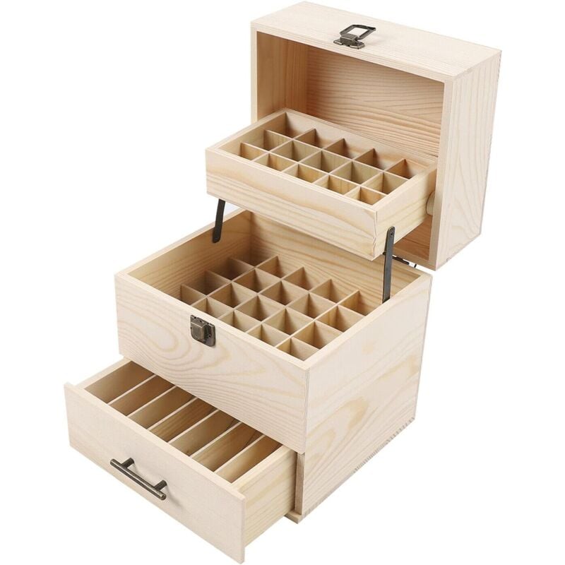 foto del prodotto organizer per oli essenziali, 3 scomparti in legno, organizer per unghie, 59 scomparti, 21,5 x 18,3 x 23,7 cm