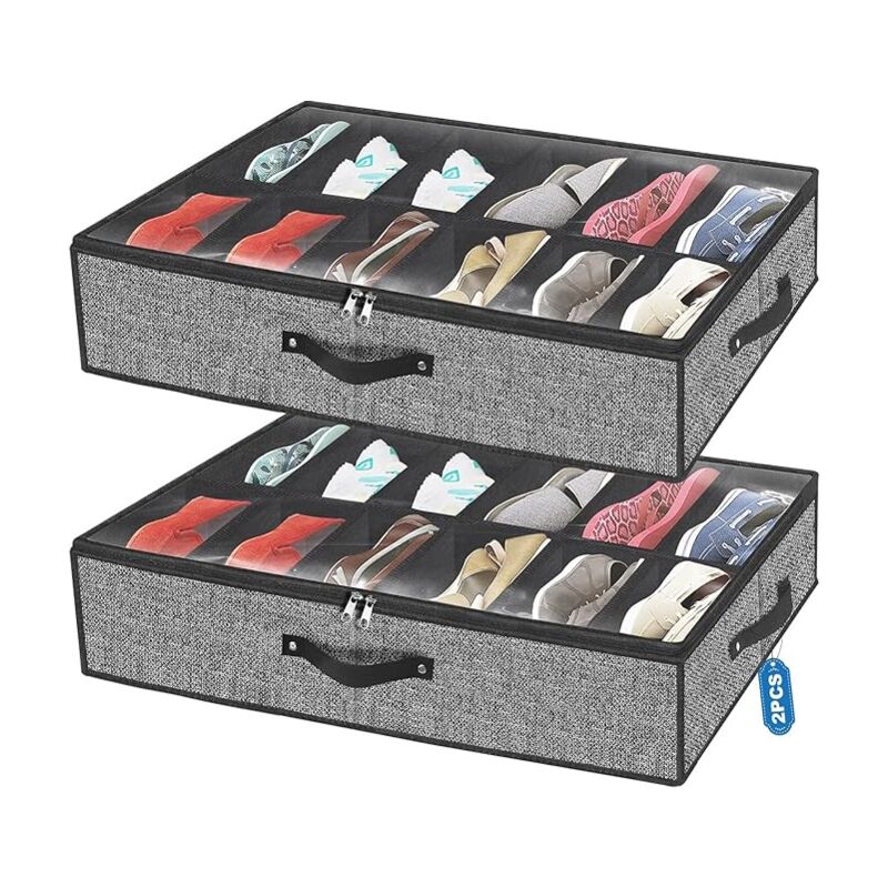 foto del prodotto organizer per scarpe sotto il letto, confezione da 2, scatola per scarpe per 24 paia di stivali, scatola portaoggetti per biancheria da letto con