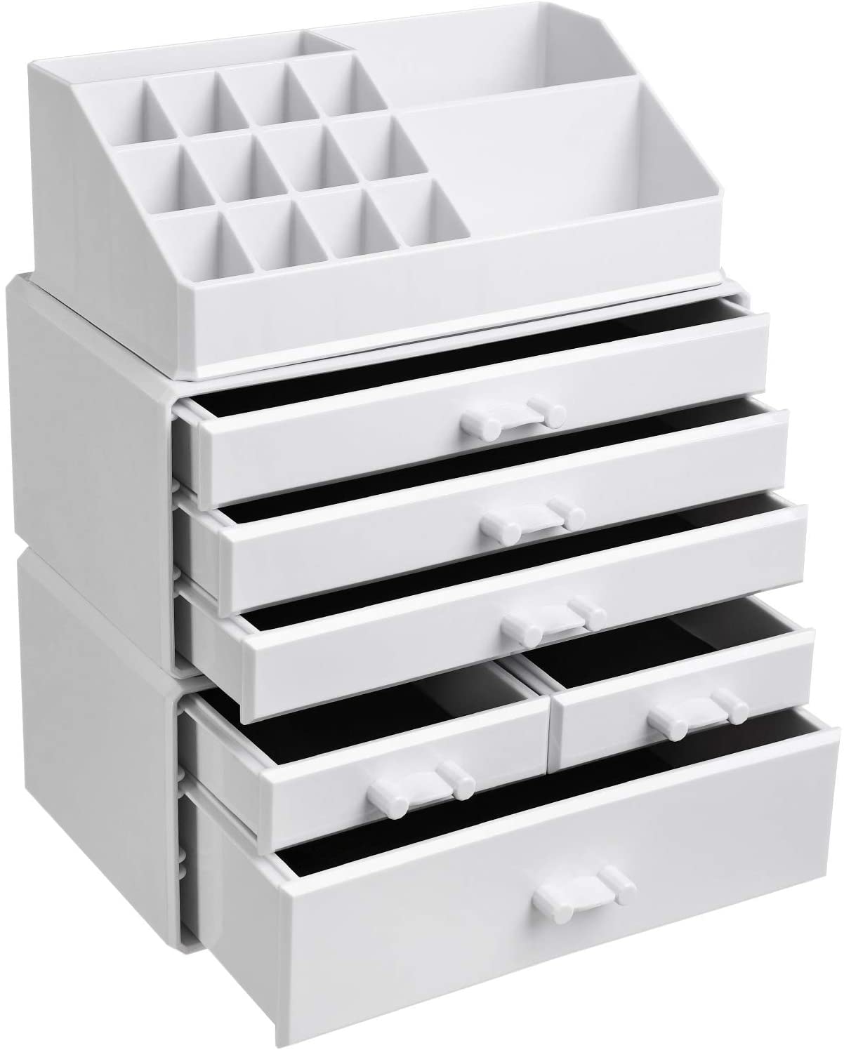 foto del prodotto organizer per trucchi scatola porta cosmetici in acrilico color crema 3 parti 6 cassetti 24 x 13 5 x 30 cm 12 0000759