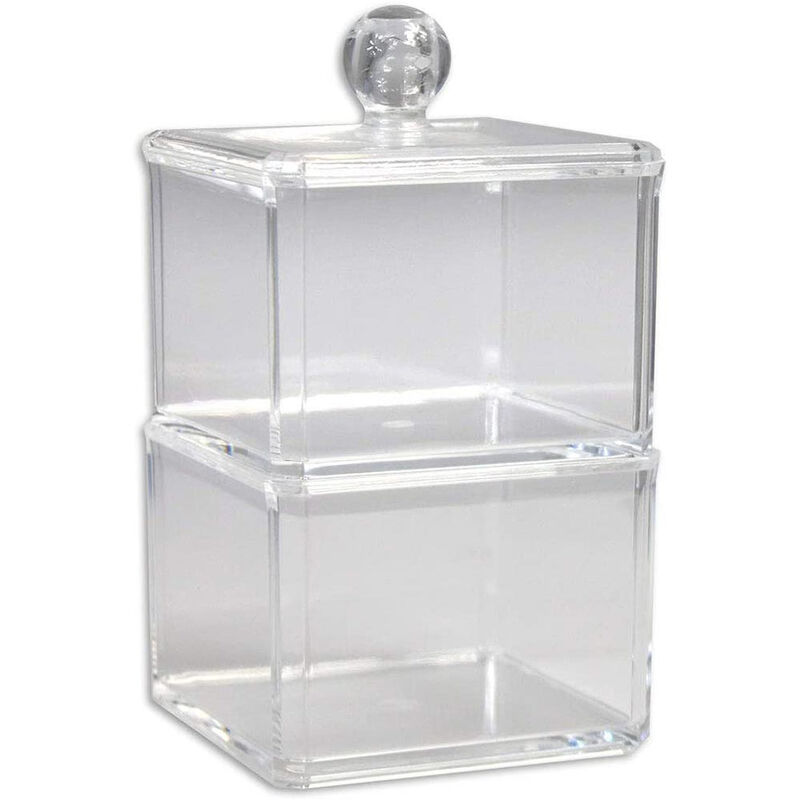 immagine 0 del prodotto organizer porta cotton fioc e dischetti struccanti contenitore trasparente quadrato con coperchio richiudibile doppio accessori arredo bagno