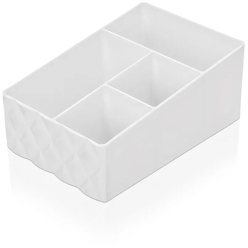 foto del prodotto organizer porta trucchi e cosmetici in plastica bianca con 4 scomparti