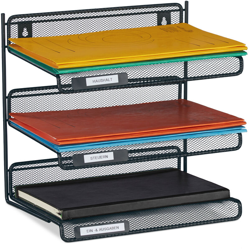 foto del prodotto organizer portadocumenti in acciaio, 3 vaschette, portalettere a4, da parete hlp 32 x 33 x 24,5 cm, antracite relaxdays