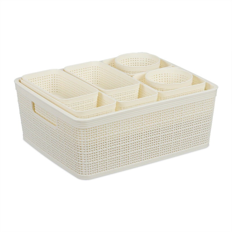 foto del prodotto organizer portaoggetti da cassetto, set da 10 scatole di organizzazione scrivania o bagno, plastica, bianco relaxdays