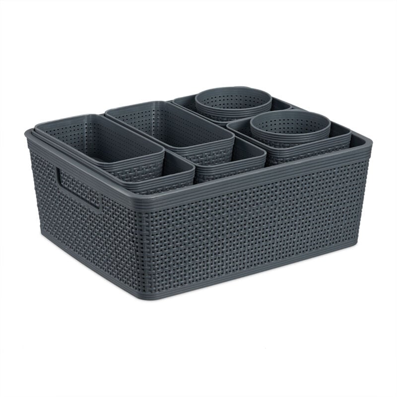 foto del prodotto organizer portaoggetti da cassetto, set da 10 scatole di organizzazione scrivania o bagno, plastica, grigio relaxdays
