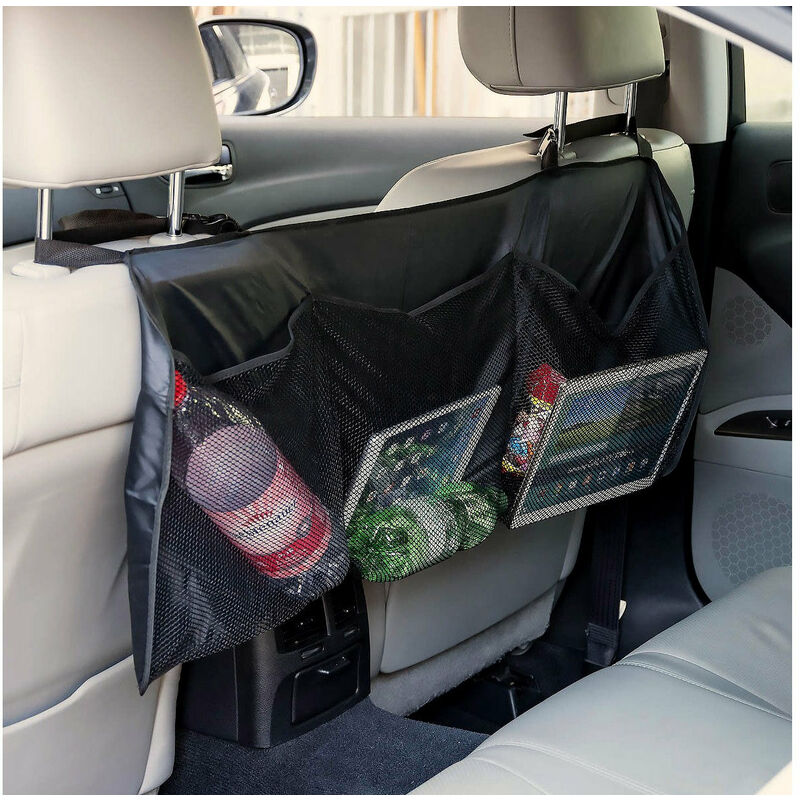 foto del prodotto organizer sedile posteriore auto 3 tasche in tessuto nero