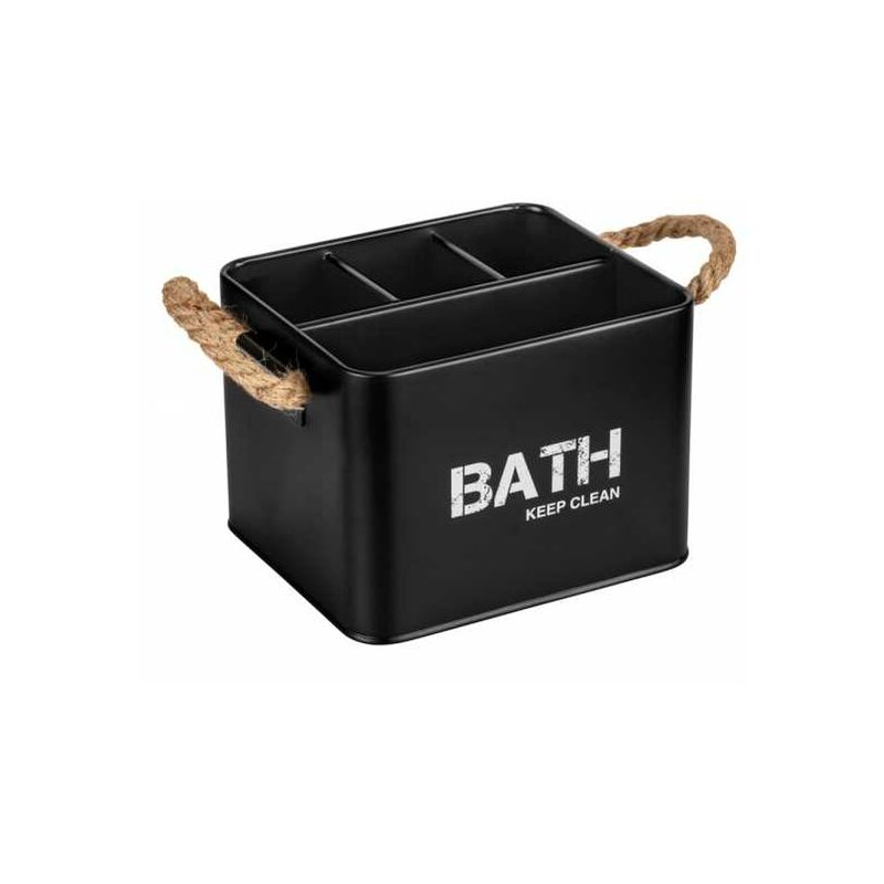 foto del prodotto organizzatore bagno gara bath , scatola di immagazzinaggio con 4 scomparti, maniglia intrecciata, acciaio, 19x12,5x13 cm, nero wenko