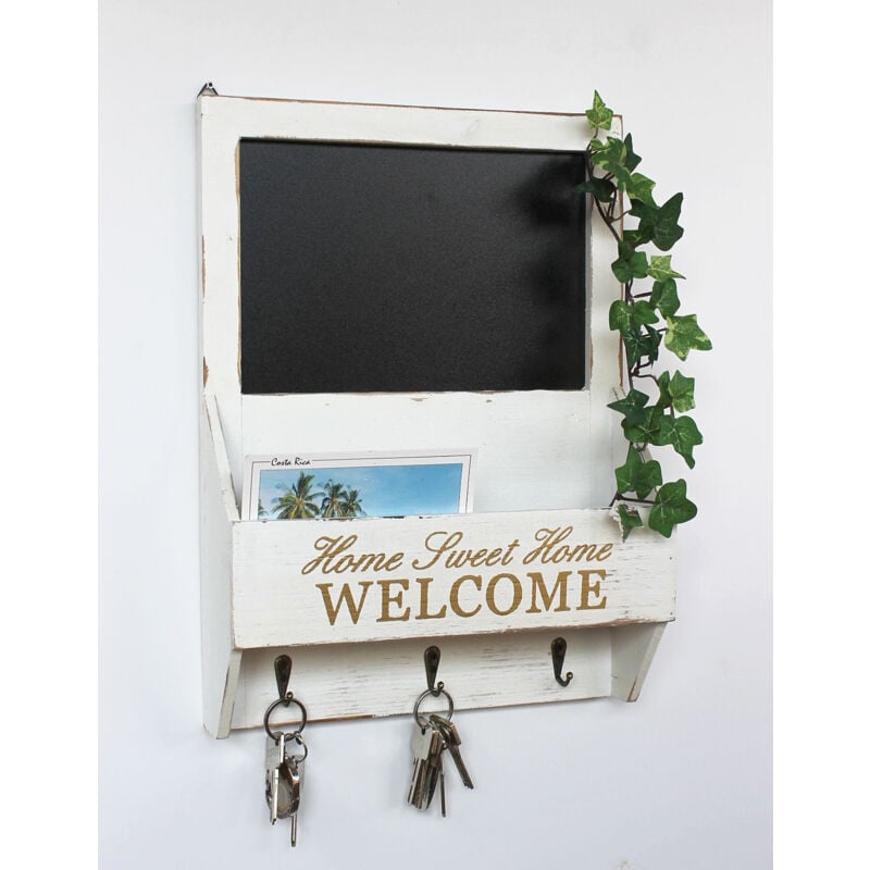 foto del prodotto organizzatore da parete vintage in legno per chiavi con ripiano 93751 bianco 40 cm portachiavi vassoio per lettere lavagna scatola per chiavi shabby