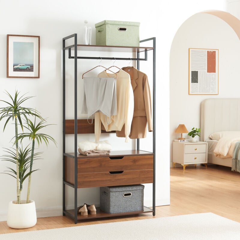 foto del prodotto organizzatore guardaroba larem mobile porta abiti con cassetti nero effetto noce en.casa 