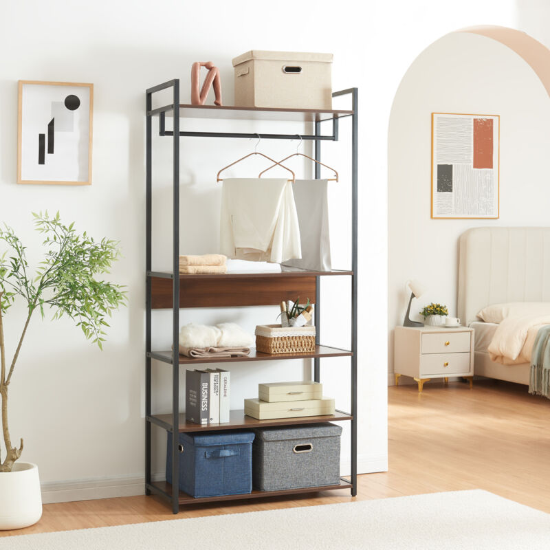 foto del prodotto organizzatore guardaroba larem mobile porta abiti con ripiani nero effetto noce en.casa 