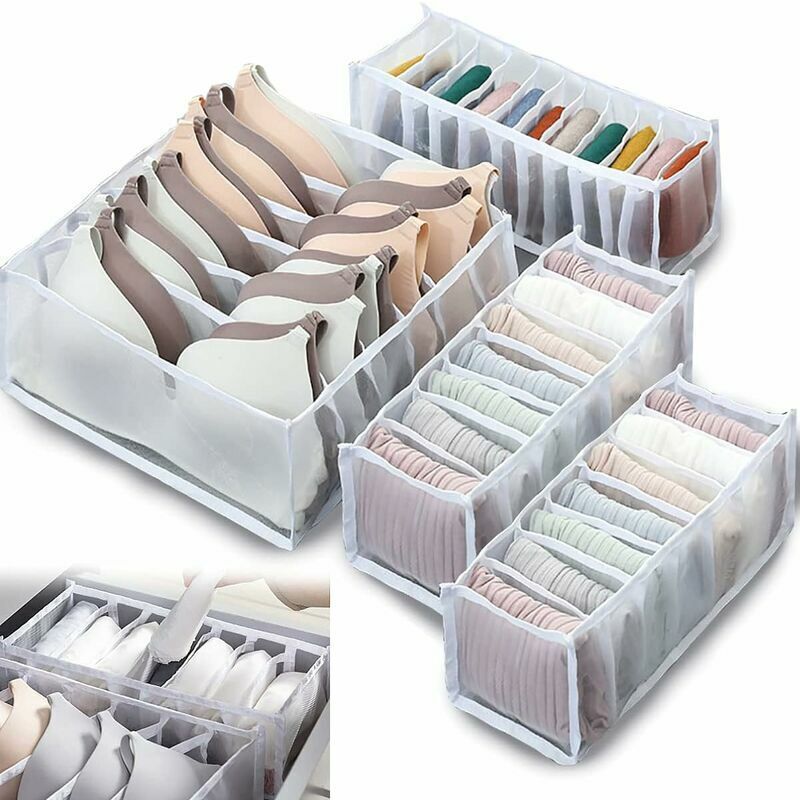 foto del prodotto organizzatore per cassetti per biancheria intima, contenitore per reggiseni, pieghevole, divisorio per cassetti, organizer per riporre mutandine e