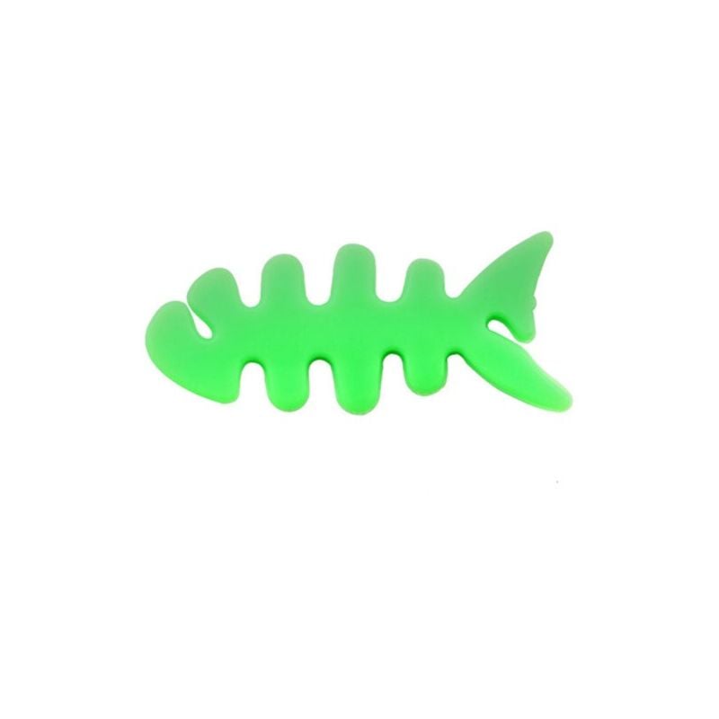 foto del prodotto organizzatore per cavi per cuffie a forma di pesce, verde