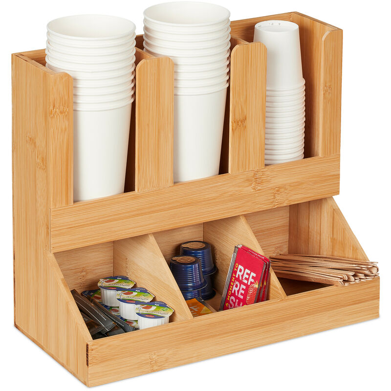 foto del prodotto organizzatore porta bicchieri, 6 scomparti, organizer 6 scomparti per caffetteria, 29,5x34,5x17 cm, naturale relaxdays