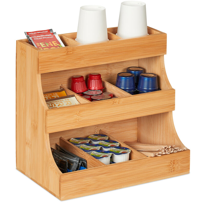 foto del prodotto organizzatore porta bicchieri, 9 scomparti, organizer 6 scomparti per caffetteria, 24x26,5x17,5 cm, naturale relaxdays