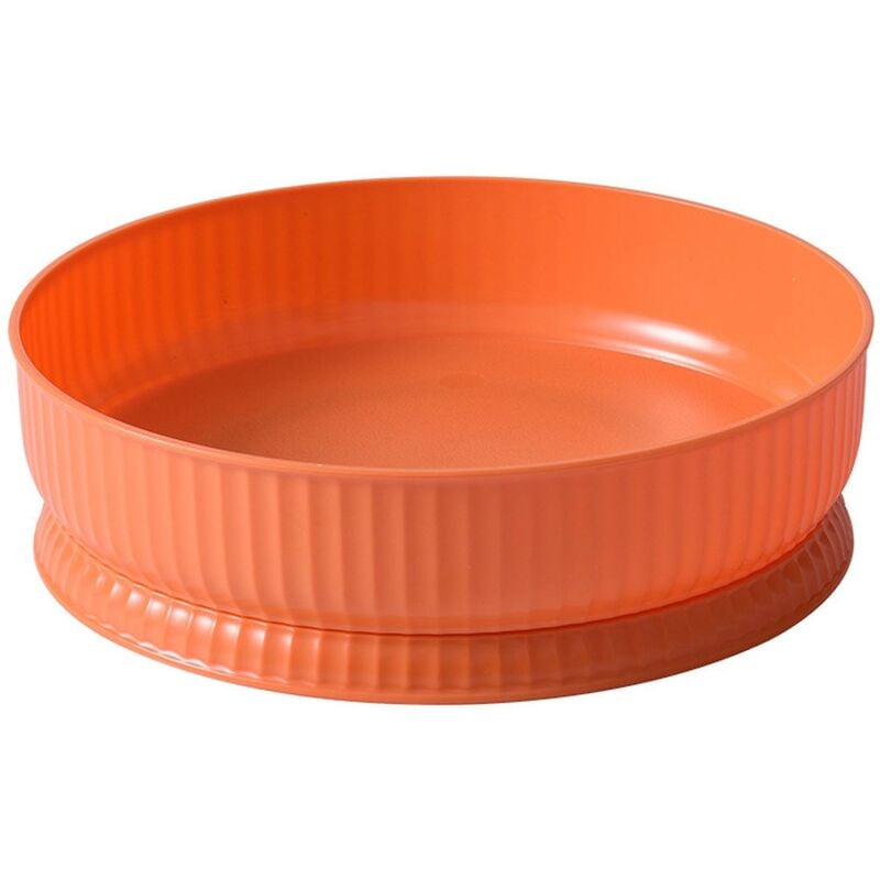 foto del prodotto organizzatore rotante salvaspazio piatto rotondo in plastica a scorrimento liscio vassoio portaoggetti forniture da cucina arancione