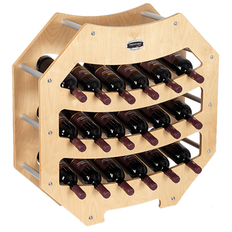 foto del prodotto original legno italia cantinetta portabottiglie in legno scaffale mobile per bottiglie vino made in italy mod. ottagono acero b.18 l75 x p25 x 75h