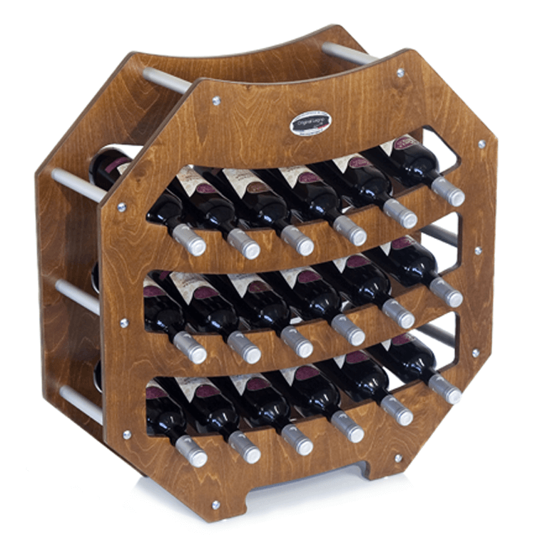 foto del prodotto original legno italia cantinetta portabottiglie in legno scaffale mobile per bottiglie vino made in italy mod. ottagono noce b.18 l75 x p25 x 75h