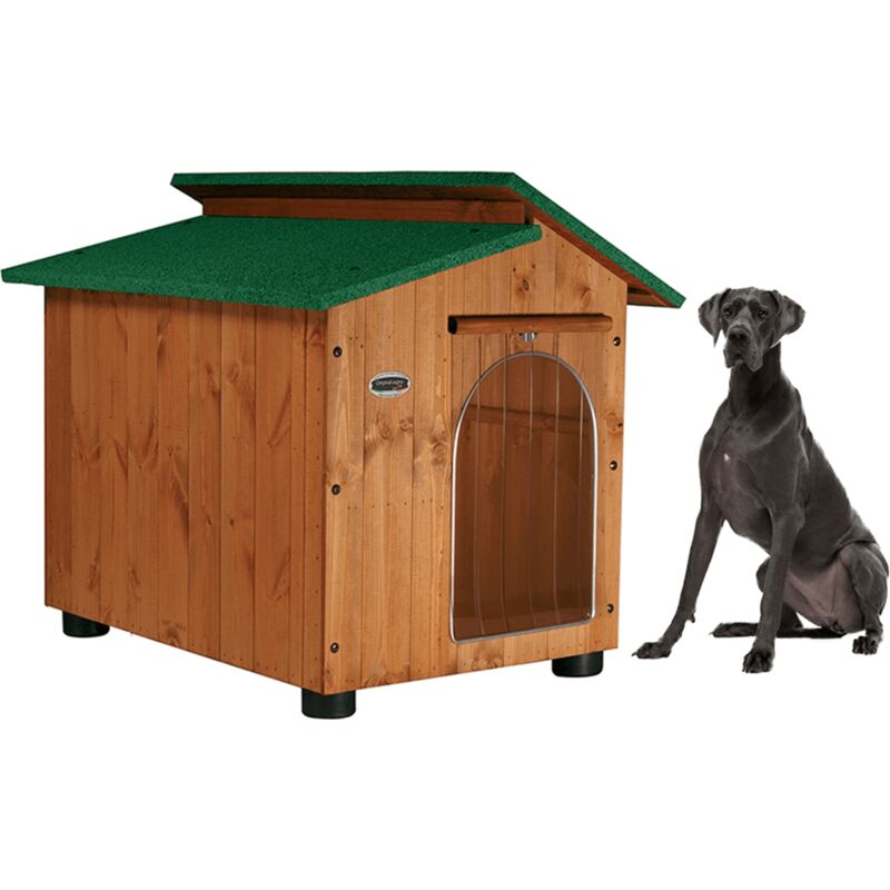 foto del prodotto original legno italia cuccia in legno per cani da esterno tendina omaggio mod. alpi made in italy e alano 102x122xh108 tendina omaggio