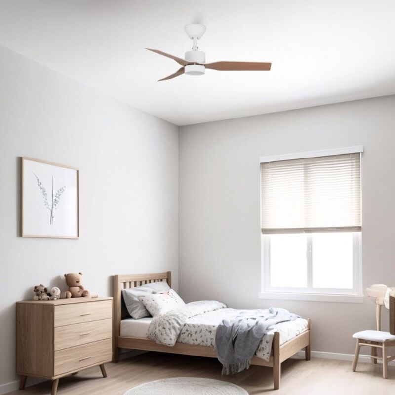 foto del prodotto originale mini mini ventilatore da soffitto bianco rovere con luce 90 cm