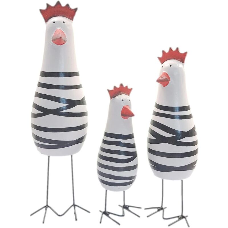 foto del prodotto ornamenti di pollo in legno, set di 3 piccole statuette di pollo, piccolo ornamento per davanzale da cucina, scultura decorativa per la casa