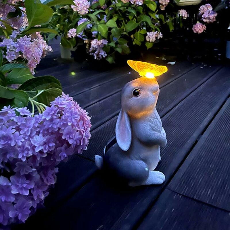 foto del prodotto ornamento da giardino decorazione coniglio pasquale, lampada scultura coniglio per giardino esterno, bambola coniglio 3000k bianco caldo farfalla