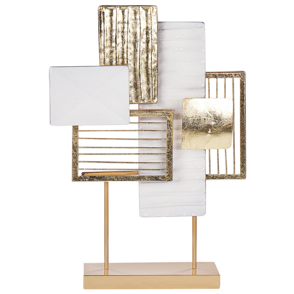 foto del prodotto ornamento in ferro metallico bianco e oro 44 cm oggetto decorativo pezzo d 39 arredo rettangoli design moderno